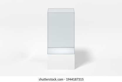 Empty glass showcase, 3d rendering. Computer digital drawing.