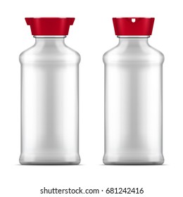 Empty Glass Soy Sauce Bottle Isolated On White Background. Realistic 3d Illustration.