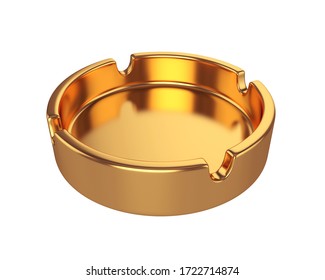 Empty Gold Ashtray On A White Background, 3D Render