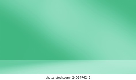 Empty green room studio with sunlight effect shadow. Minimal background for product presentation. Autumn backdrop. Cosmetic and beauty products display room. Stock-illustration