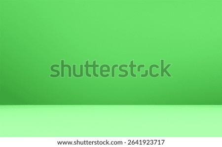 Empty green room studio with sunlight effect shadow. Minimal background for product presentation. Autumn backdrop. Cosmetic and beauty products display room.