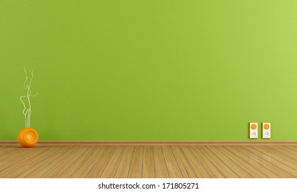 Empty Green Room With Vase And Wall Outlet - Rendering