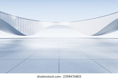 Empty ground with white building background, 3d rendering. 3D illustration.