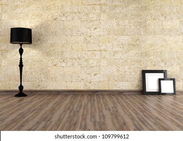 Empty Grunge Interior With Old Stone Wall - Rendering