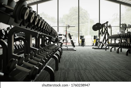 Empty gym fitness social distancing 3d rendering