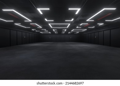 Empty Hall Exhibition Centre.The Backdrop For Exhibition Stands, Booth,parking,trade Show.Conversation For Activity,meeting.Arena For Entertainment,event,sports.Indoor For Factory,showroom.3d Render.