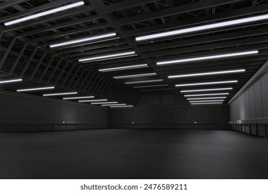 Empty hall exhibition centre.The backdrop for exhibition stands, booth,parking,trade show.Conversation for activity,meeting.Arena for entertainment,event,sports.Indoor for Factory,showroom.3d render.