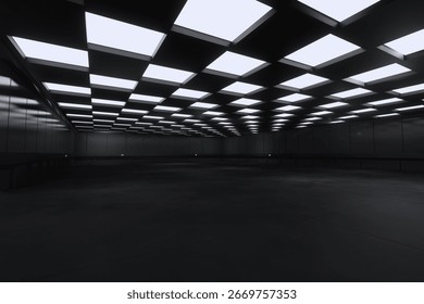 Empty hall exhibition centre.The backdrop for exhibition stands, booth,market,trade show.Conversation for activity,meeting.Arena for entertainment,event,sports.Indoor  for Factory,showroom.3d render.