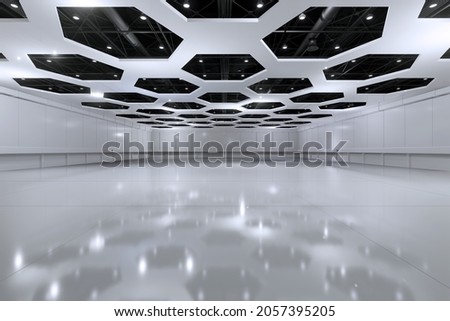 Empty hall exhibition centre.The backdrop for exhibition stands,booth elements. Conversation centre for the conference.Big Arena for entertainment,concert,event. Indoor stadium for sports.3D render.