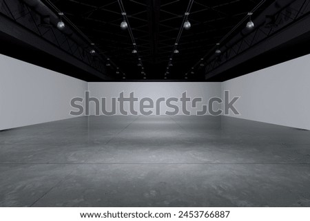 Empty hall exhibition centre.The backdrop for exhibition stands, booth,market,trade show.Conversation for activity,meeting.Arena for entertainment,event,sports.Indoor  for Factory,showroom.3d render.