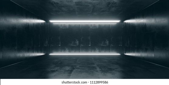 Empty High Detailed Concrete Grunge Looking Room With Light Stripes And Reflections.3D Rendering Illustration