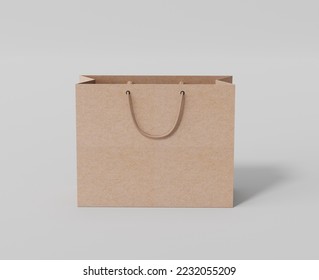 Empty  horizontal shopping bag for branding, kraft paper bag, 3d rendering, 3d illustration