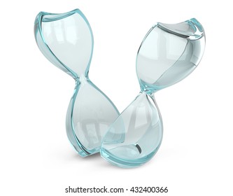 Empty hourglass cut into two parts. The concept of  measuring the passing time in a countdown to a deadline, isolated on a white background.