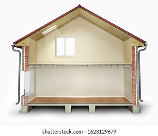 Empty House Cross Section, 3d Illustration