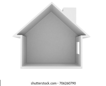 Empty House Cross Section Isolated On White Background. 3d Illustration