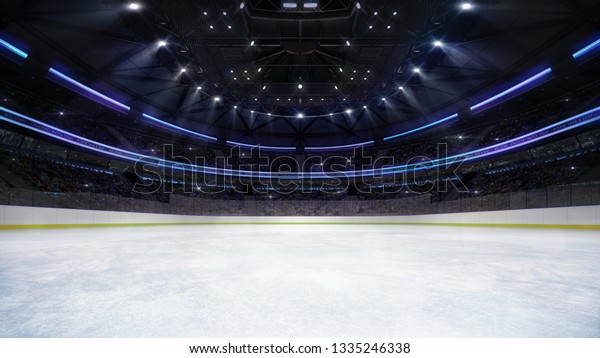 スポットライト ホッケー スケート競技場の屋内3dイラスト背景に照らされた空のアイスリンクアリーナ 私のデザイン のイラスト素材