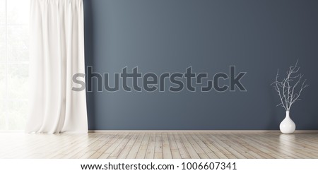 Empty interior background, room with blue wall, vase with branch and window 3d rendering Сток-фото © 