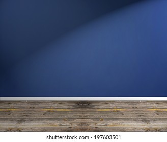 Empty Interior With A Blue Wall With Spotlight