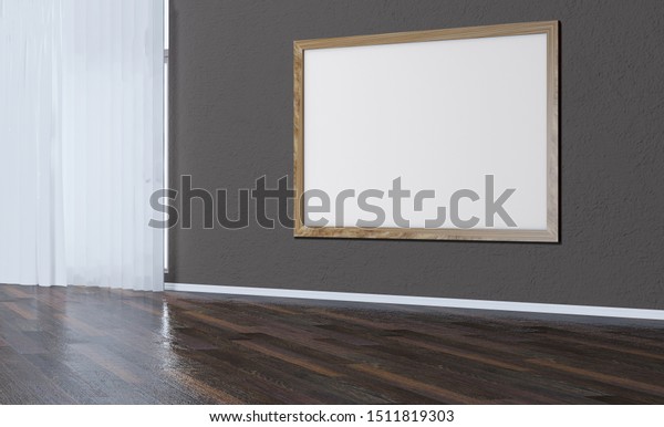 Empty Interior Dark Walls Large Window Stock Image