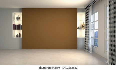 Empty interior with window. 3d illustration.