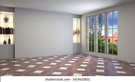Empty interior with window. 3d illustration.