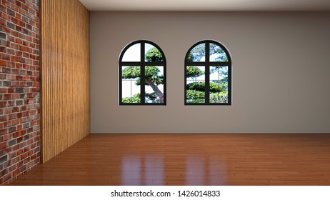 Empty interior with window. 3d illustration.