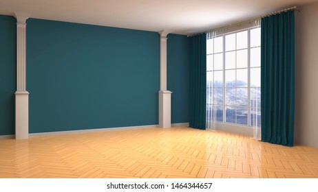 Empty interior with window. 3d illustration.