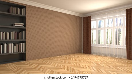 Empty interior with window. 3d illustration.