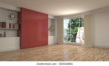 Empty interior with window. 3d illustration.