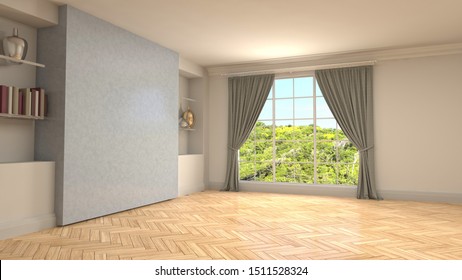 Empty interior with window. 3d illustration.