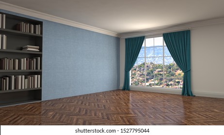 Empty interior with window. 3d illustration.