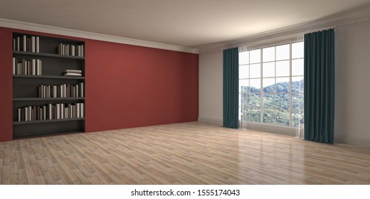 Empty interior with window. 3d illustration.
