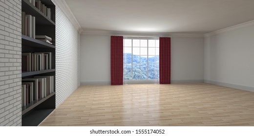 Empty interior with window. 3d illustration.