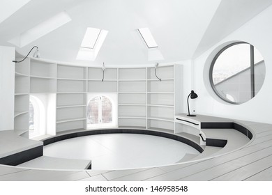 Empty Library Room Round Windows Bright Stock Illustration 146958548 ...
