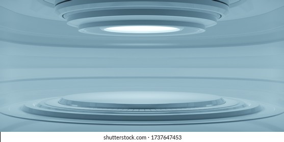 Empty Light White Studio Room Futuristic Sci Fi Big Hall Room With Lights White, Future Background For Design,3d Rendering