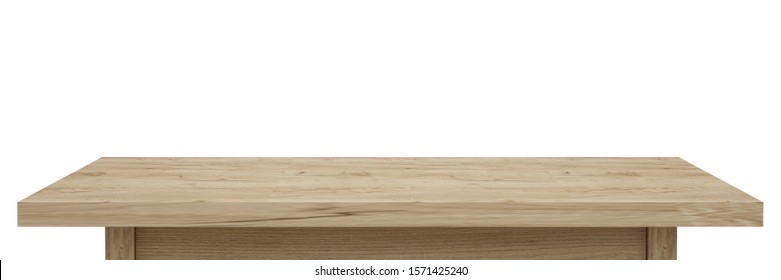 Empty Light wooden table top isolated on white background with clipping path, of free space for your copy and branding. Use as products display montage. Vintage style concept  present, 3d illustration - Shutterstock ID 1571425240