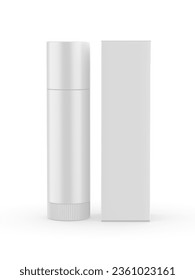 Empty Lip Balm Container Tubes with Twist Bottom and Top Cap and paper box. 3d illustration.	