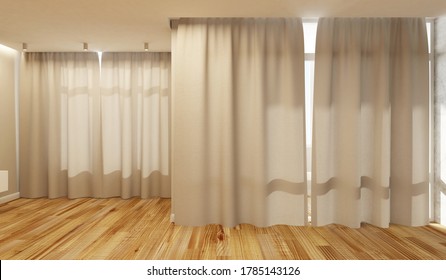 Empty Living Room Interior in Light Tones with closed Curtains. 3D Rendering - Shutterstock ID 1785143126