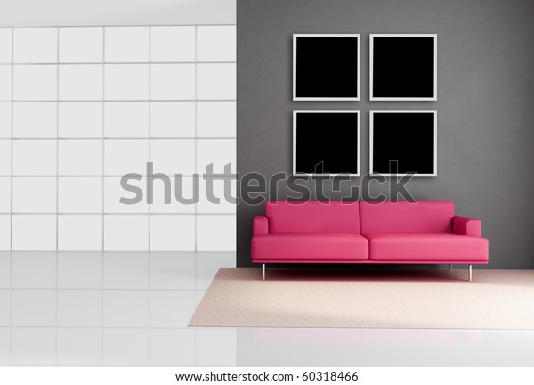 Empty Living Room Leather Pink Couch Stock Illustration 60318466