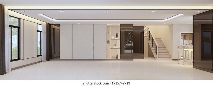 Empty Living Room Panorama.Interior.3d Rendering