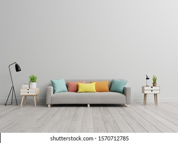 Empty Living Room With Sofa In Simple Living Room Interior.3d Rendering