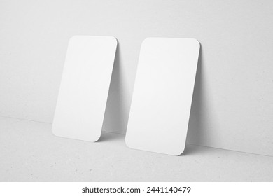 empty minimal clean 90x50 mm vertical branding identity business name card with round edge corner realistic mockup design template 3d render illustration - Powered by Shutterstock