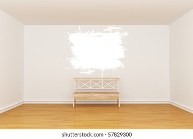 Empty minimalist interior with bench and splash frame