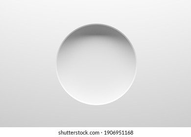 Empty Modern Abstract White Room Wall With Round Blank Niche Or Recess, Product Presentation Template Background, 3D Illustration