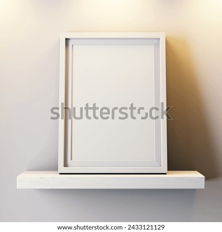 empty modern clean a4 size paper landscape academic certificate poster on simple white frame on painted shelf in warm interior light realistic mockup isolated 3d rendering illustration