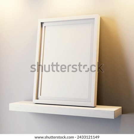 empty modern clean a4 size paper landscape academic certificate poster on simple white frame on painted shelf in warm interior light realistic mockup isolated 3d rendering illustration