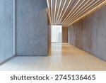 Empty modern corridor interior in contemporary style on bright indoors background, concept of architecture, 3D Rendering