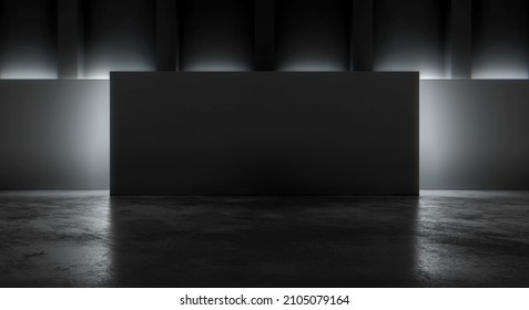Empty Modern gallery interior concrete floor with blank decorative wall. Museum and exhibition background concept. 3D Rendering