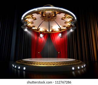 Empty modern stage with spotlights with gold elements - Powered by Shutterstock