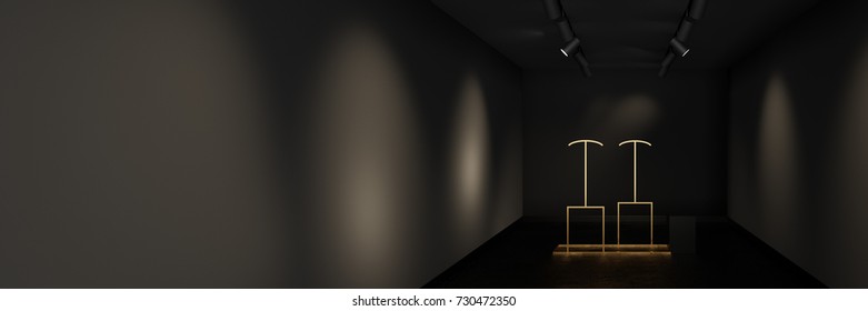 Empty museum showcase with customizable copy space. Original design and original 3d rendering and 3d models